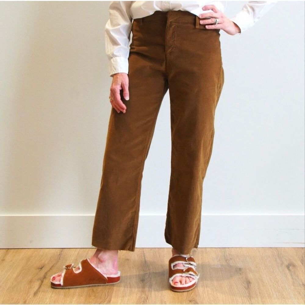 Frank & Eileen Kinsale Corduroy Pants Italian High-Rise Crop Chestnut Brown 8